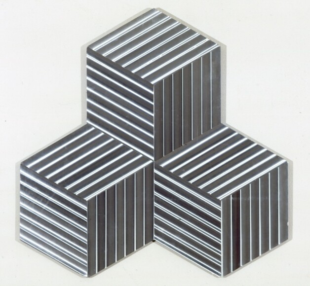 Alviani, Getulio , Superficie a testura vibratile assonometrica, 1971, alluminio , VAF 646, Rovereto, Magazzino VAF; Rov. A 0 sotto