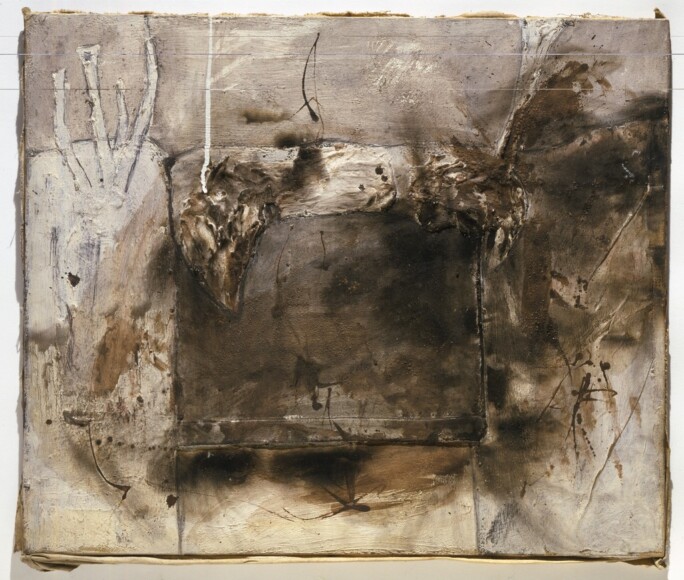 Anceschi, Giovanni , G 9, 1959, polimaterico e bruciatura su tela, VAF 1719, Rovereto, Magazzino VAF; Rov. A 4 sopra