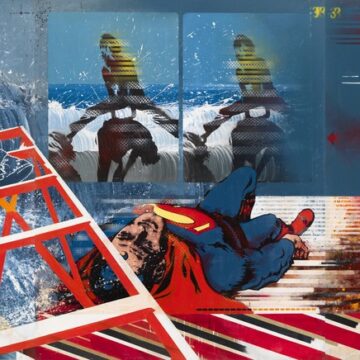 Baratella, Paolo , morte di Superman, 1968/69, tecnica mista su tela - trittico, VAF 1673, Roverto, Mart