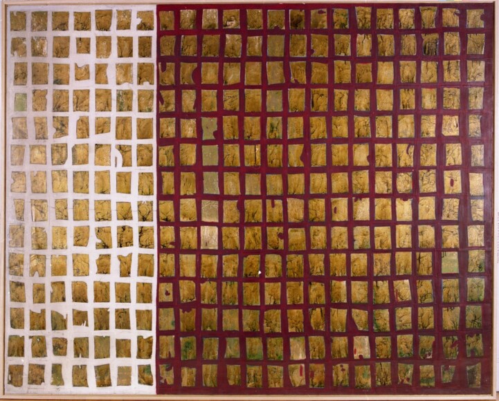 Bianco, Remo , Senza titolo , 1958, tecnica mista e foglia d'oro su tela, VAF 1451, Roverto, Mart