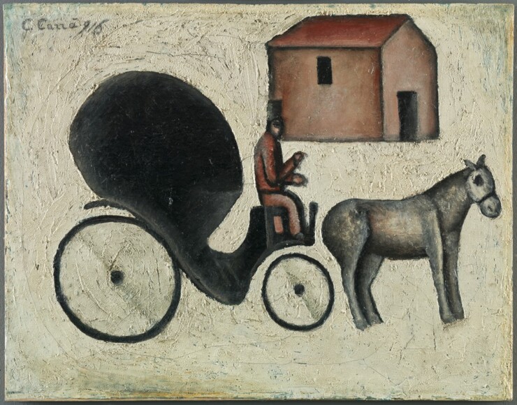 Carrà, Carlo , La carrozzella, 1916, olio su tela applicata su compensato, VAF 717, Roverto, Mart