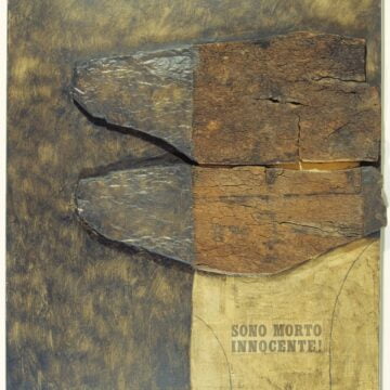 Crippa, Roberto , Chessman - sono morto innocente, 1959, tecnica mista, sughero, compensato, collage su tavola, VAF 1124, Roverto, Mart