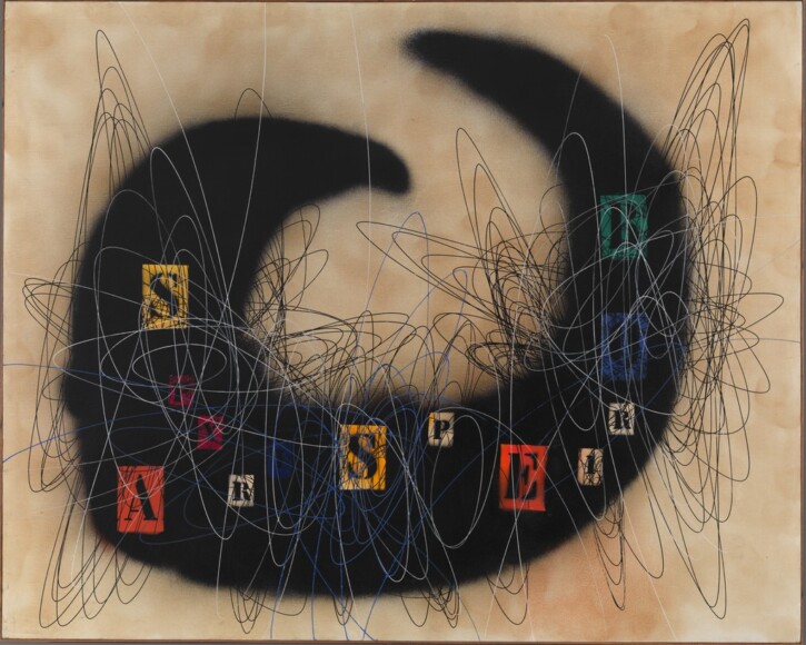 Crippa, Roberto , spirale con lettere, 1953, olio su tela, VAF 1208, Roverto, Mart