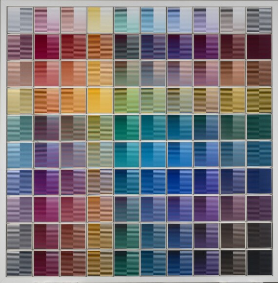 Dadamaino , la ricerca del colore, 1966/68 , acrilico su tela (100 elementi montati su tavola), VAF 151, Roverto, Mart