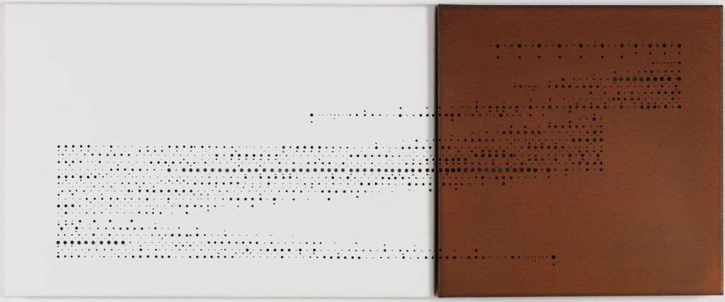 De Marchi, Riccardo , senza titolo, 2003, dittico - accaio inox - bianco, corten e buchi , VAF 1514, Roverto, Mart