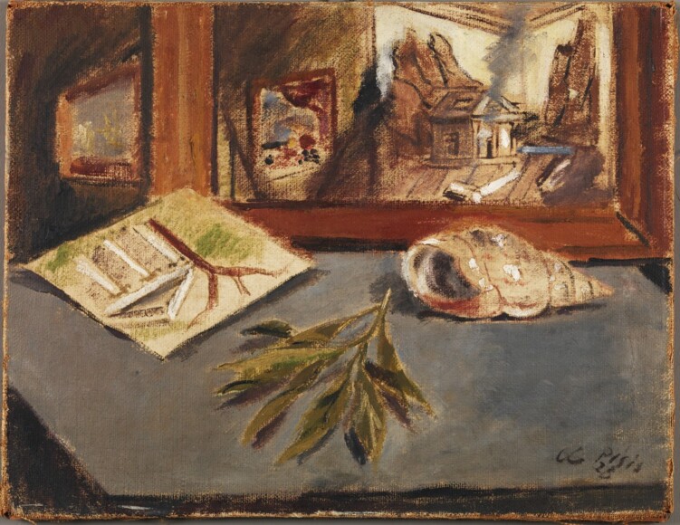 De Pisis, Filippo , Natura morta con quadro di de Chirico, 1928, olio su tela, VAF 738, Roverto, Mart