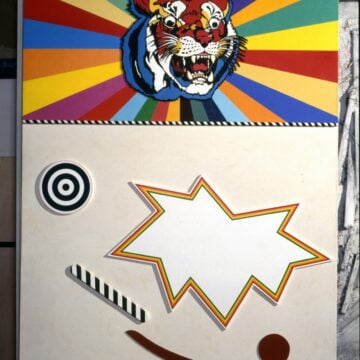 Del Pezzo, Lucio , La tigre, 1967, Collage, Acryl auf Leinwand und Holz, VAF 179, Roverto, Mart