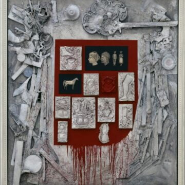 Del Pezzo, Lucio , Tavola ex Voto, 1963, tempera, olio e collage su tavola, VAF 182, Roverto, Mart