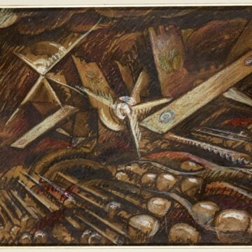 Dottori, Gerardo , Soldati con aerei (Ali sopra la trincee), 1916-1917, pastello e tempera su carta, VAF 2146, Roverto, Mart