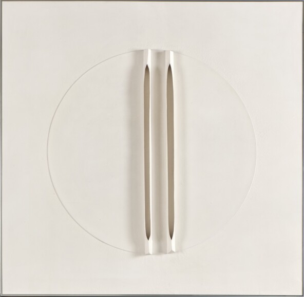 Fusi, Walter , penetrazioni nello spazio 55, 1967, acrilico su tela, legno, cartone e PVC, VAF 1699, Roverto, Mart