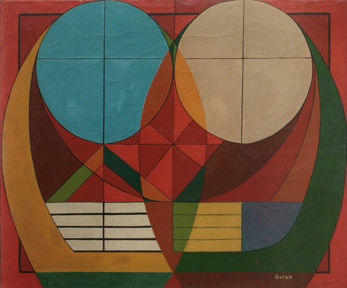 Garau, Augusto , due lune, 1947, olio su tela, VAF 2092, Roverto, Mart