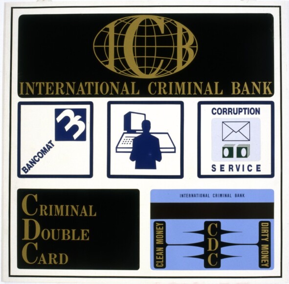 Garbelli, Francesco Maria , international criminal bank, 1995, selbstklebende Folie auf Forex, VAF 1213, Roverto, Mart