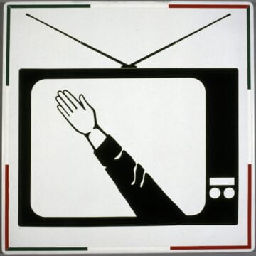 Garbelli, Francesco Maria , Italy today, 1994, selbstklebende Folie auf Strassenschild, VAF 1214, Roverto, Mart