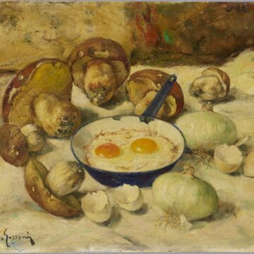 Gussoni, Vittorio , natura morta con funghi , 1942, olio su cartone intelata , VAF 2458, Roverto, Mart