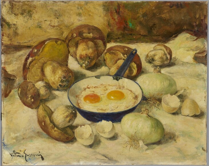 Gussoni, Vittorio , natura morta con funghi , 1942, olio su cartone intelata , VAF 2458, Roverto, Mart