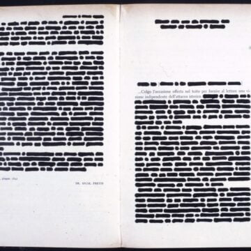 Isgrò, Emilio , Libro cancellato -attacco isterico Freud, 1967, china su carta, su tavola con copertura in plexiglas, VAF 397, Roverto, Mart