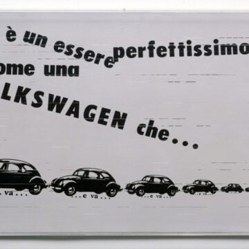 Isgrò, Emilio , Volkswagen, 1964, tela emulsionata su tavola, VAF 400, Roverto, Mart