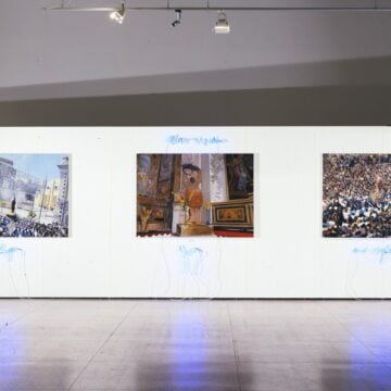 Lauretta, Francesco , Christi risen, hope joy and optimism, 2007, olio su tela, neon - trittico, VAF 1663, Liguigli o via Cornaggia