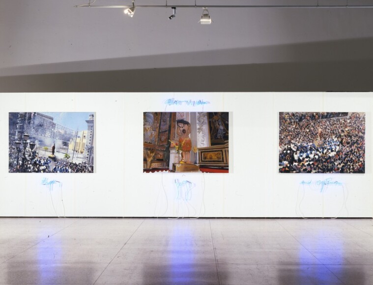 Lauretta, Francesco , Christi risen, hope joy and optimism, 2007, olio su tela, neon - trittico, VAF 1663, Liguigli o via Cornaggia