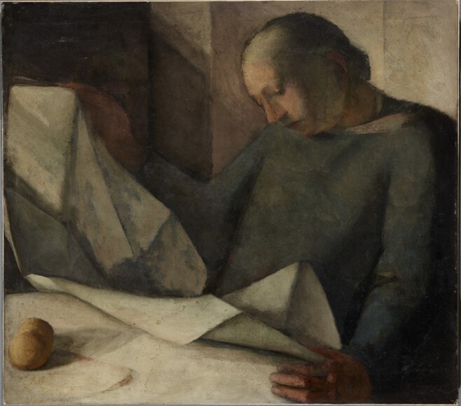 Marchesini, Nella , Donna che legge il giornale (La madre), 1927 ca., olio su cartone, VAF 2149, Roverto, Mart