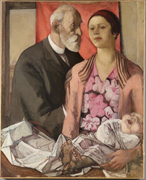 Marchesini, Nella , Figure con bambino (Il padre e la sorella Dadi), 1934 ca., olio su cartone, VAF 2148, Roverto, Mart