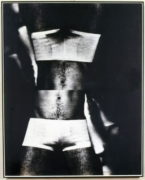 Mariani, Elio , capovolto, 1973, Mec-art - tela emulsionata, VAF 1644, Rov. A 5 sopra