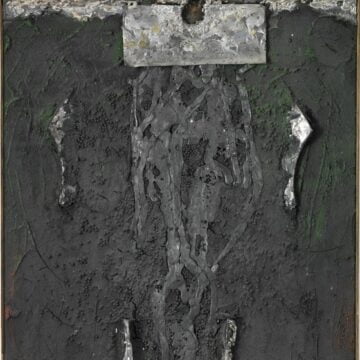 Marotta, Gino , paesaggio geolatrico, 1957, piombo e stasgno su tavola, VAF 1403, Roverto, Mart