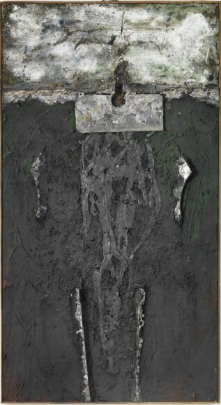 Marotta, Gino , paesaggio geolatrico, 1957, piombo e stasgno su tavola, VAF 1403, Roverto, Mart