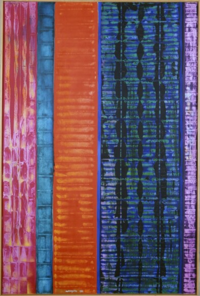 Meneguzzo, Franco , antico manoscritto e sequenze, 1962, olio su tela, VAF 1565, Rov. A 1 sopra