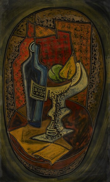 Oriani, Pippo, Natura morta, 1931-1932, encausto graffito su cartone gessato, VAF 2382, Roverto, Mart