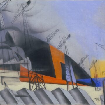 Peruzzi, Osvaldo , Cantiere navale, 1933, tecnica mista su compensato, VAF 1988, Roverto, Mart
