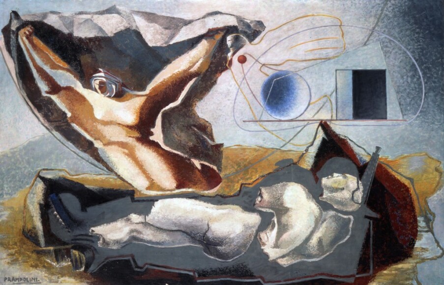 Prampolini, Enrico , Metamorfosi dell'eroe e della nuova Europa, 1942, olio su tavola, VAF 847, Roverto, Mart