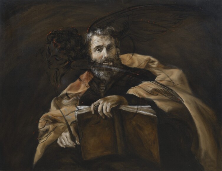 Pulini, Massimo , Federico serve Sigismondo , 1988, olio e carbone su tela , VAF 2394, Rovereto, Magazzino VAF