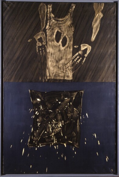 Recalcati, Antonio , Canottiera e impronte, 1961, olio su tela, VAF 444, Roverto, Mart