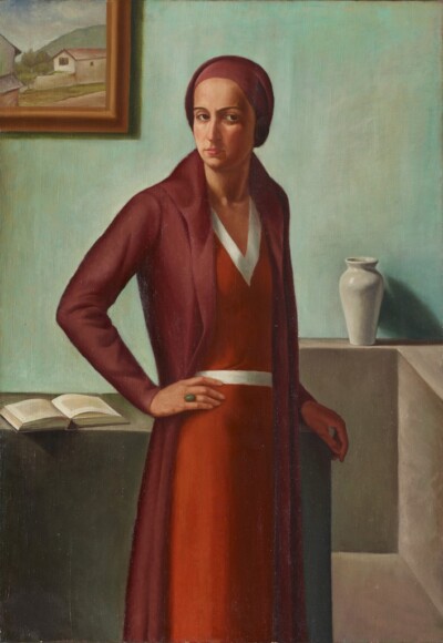 Rho, Manlio , Signora in rosso, 1931, olio su tela, VAF 2120, Roverto, Mart