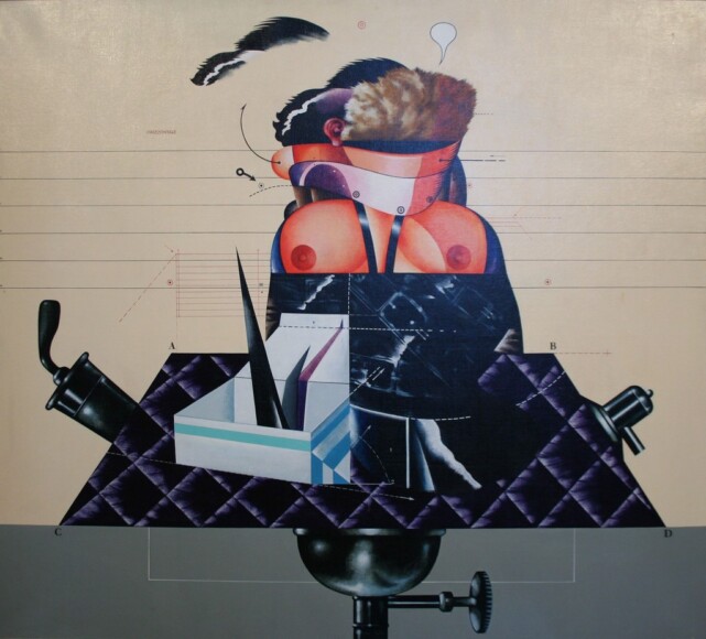 Sarri, Sergio , tavolo d'analisi, 1971, acrilico su tela, VAF 1421, Rov. B 1 sopra