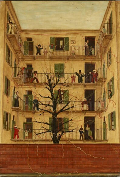 Usellini, Gianfilippo , il carnevale dei poveri, 1941, tempera su tavola, VAF 2141, Roverto, Mart